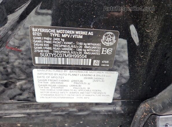 5UXTY5C07M9H99504 2021 BMW X3 Black Вид наклейки з VIN-кодом