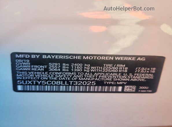 5UXTY5C08LLT32025 2020 BMW X3 White Սալոնի 360 աստիճան տեսք