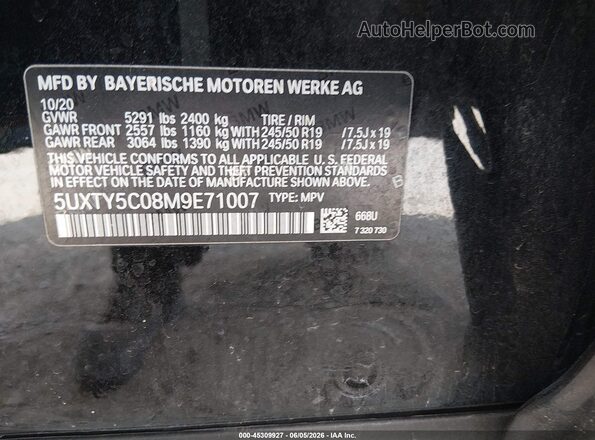 5UXTY5C08M9E71007 2021 BMW X3 Black Շարժիչի բաժամունքի տեսք