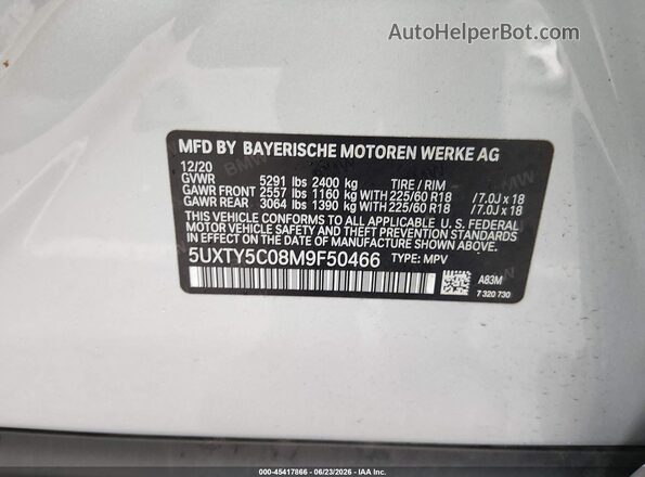 5UXTY5C08M9F50466 2021 BMW X3 Silver Շարժիչի բաժամունքի տեսք