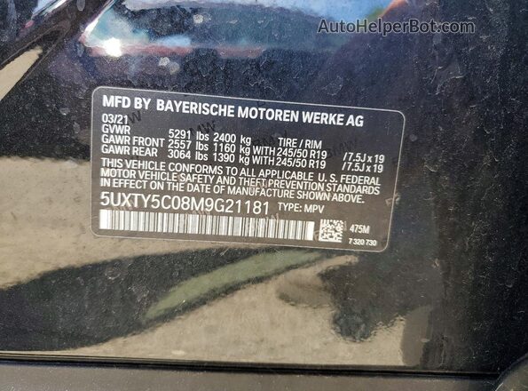 5UXTY5C08M9G21181 2021 BMW X3 Black Սալոնի 360 աստիճան տեսք