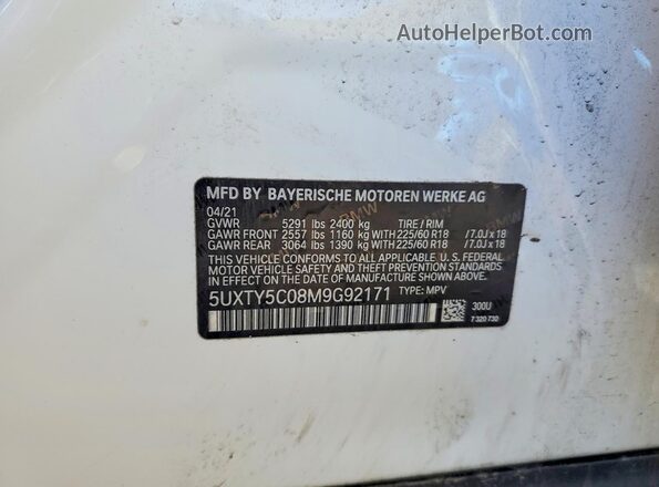 5UXTY5C08M9G92171 2021 BMW X3 White Սալոնի 360 աստիճան տեսք