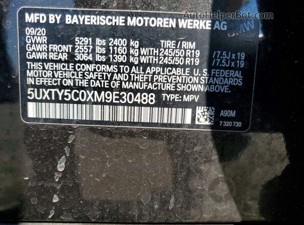 5UXTY5C0XM9E30488 2021 BMW X3 Gray Vista de la etiqueta del VIN