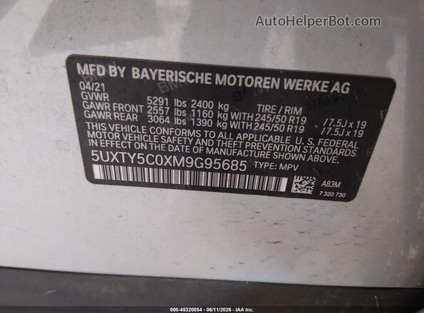 5UXTY5C0XM9G95685 2021 BMW X3 Silver Շարժիչի բաժամունքի տեսք