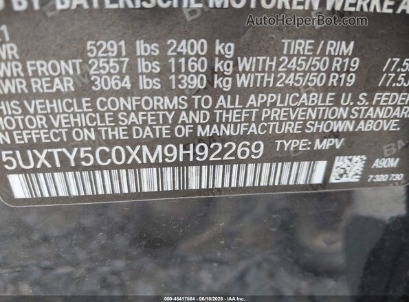 5UXTY5C0XM9H92269 2021 BMW X3 Gray Widok komory silnika