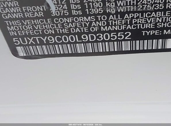 5UXTY9C00L9D30552 2020 BMW X3 White Вид підкапотного простору