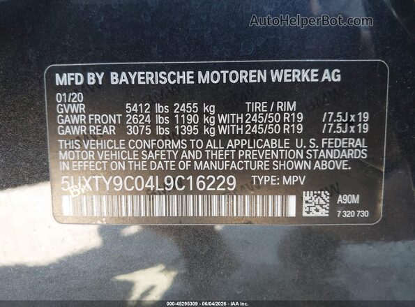 5UXTY9C04L9C16229 2020 BMW X3 Black Engine compartment view