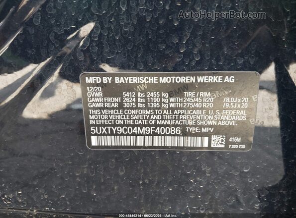 5UXTY9C04M9F40086 2021 BMW X3 Black Widok komory silnika