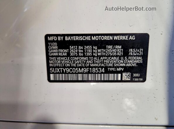 5UXTY9C05M9F18534 2021 BMW X3 White 360 interior view