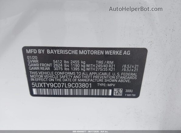 5UXTY9C07L9C03801 2020 BMW X3 White Շարժիչի բաժամունքի տեսք