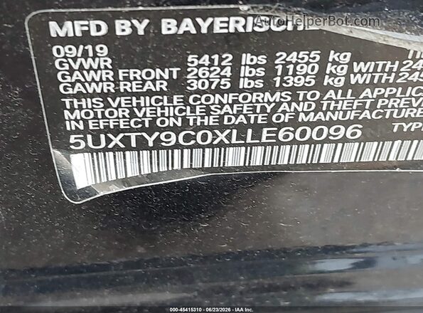 5UXTY9C0XLLE60096 2020 BMW X3 Black Շարժիչի բաժամունքի տեսք