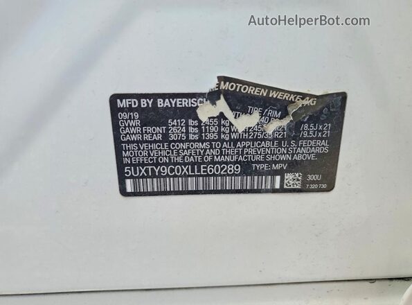 5UXTY9C0XLLE60289 2020 BMW X3 White Սալոնի 360 աստիճան տեսք