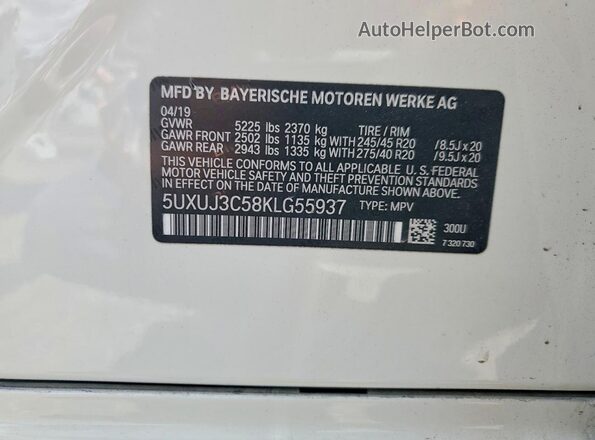 5UXUJ3C58KLG55937 2019 BMW X4 White Vista interior de 360 grados