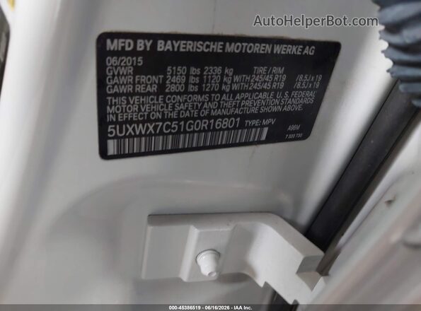5UXWX7C51G0R16801 2016 BMW X3 White ძრავის განყოფილების ხედი