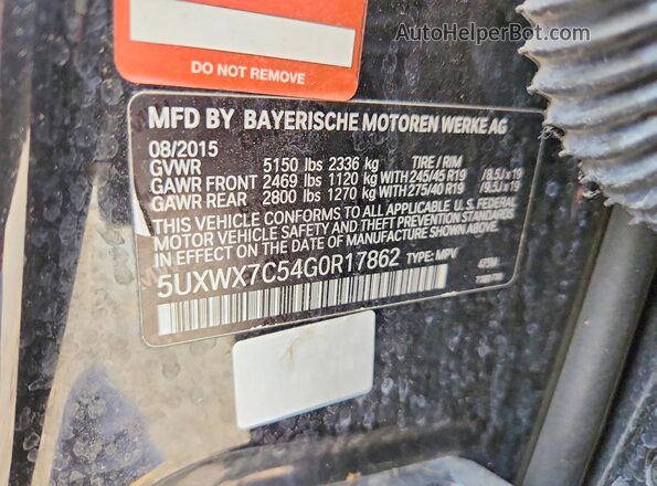 5UXWX7C54G0R17862 2016 BMW X3 Black VIN sticker view