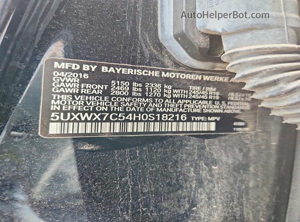 5UXWX7C54H0S18216 2017 BMW X3 Black Vista del compartimento del motor