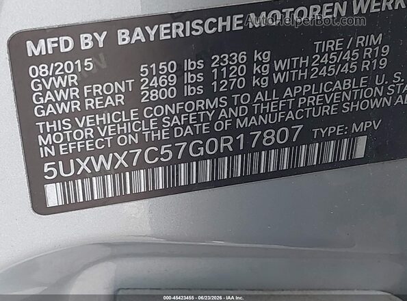 5UXWX7C57G0R17807 2016 BMW X3 Gray Շարժիչի բաժամունքի տեսք