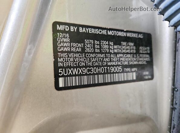 5UXWX9C30H0T19005 2017 BMW X3 Silver VIN sticker view