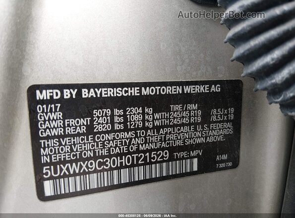 5UXWX9C30H0T21529 2017 BMW X3 Gold Вид підкапотного простору