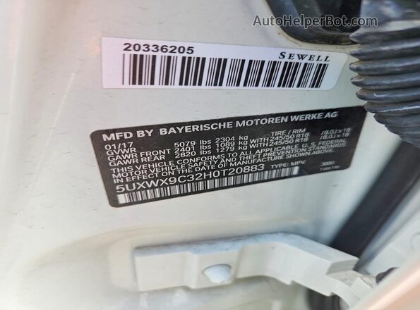 5UXWX9C32H0T20883 2017 BMW X3 White Սալոնի 360 աստիճան տեսք
