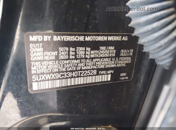 5UXWX9C33H0T22528 2017 BMW X3 Black Vista del compartimento del motor