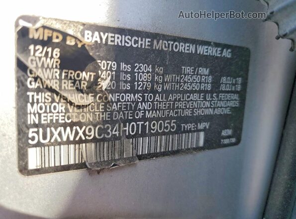 5UXWX9C34H0T19055 2017 BMW X3 Silver VIN sticker view