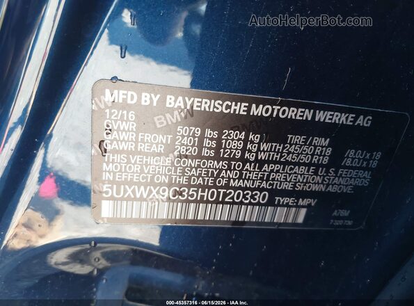5UXWX9C35H0T20330 2017 BMW X3 Blue Widok komory silnika