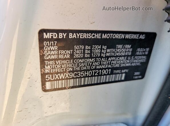 5UXWX9C35H0T21901 2017 BMW X3 White Engine compartment view