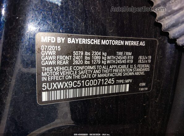 5UXWX9C51G0D71245 2016 BMW X3 Dark Blue Vista del compartimento del motor