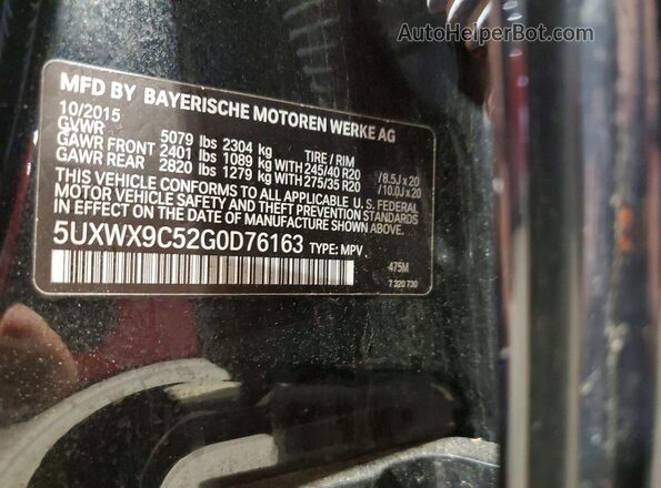 5UXWX9C52G0D76163 2016 BMW X3 Черный Вид наклейки с VIN-кодом