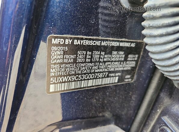 5UXWX9C53G0D75877 2016 BMW X3 Blue VIN sticker view