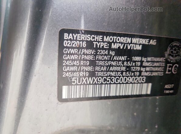 5UXWX9C53G0D90203 2016 BMW X3 Gray Engine compartment view
