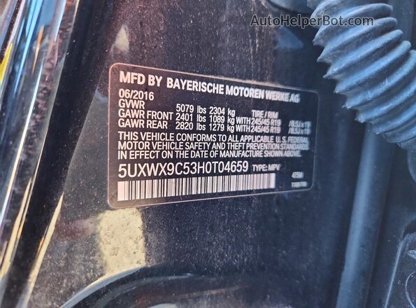 5UXWX9C53H0T04659 2017 BMW X3 Black Вид наклейки з VIN-кодом