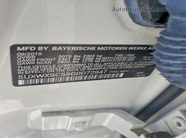 5UXWX9C55G0D72947 2016 BMW X3 Белый Панорамный вид салона 360°