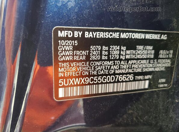 5UXWX9C55G0D76626 2016 BMW X3 Blue Widok naklejki z numerem VIN