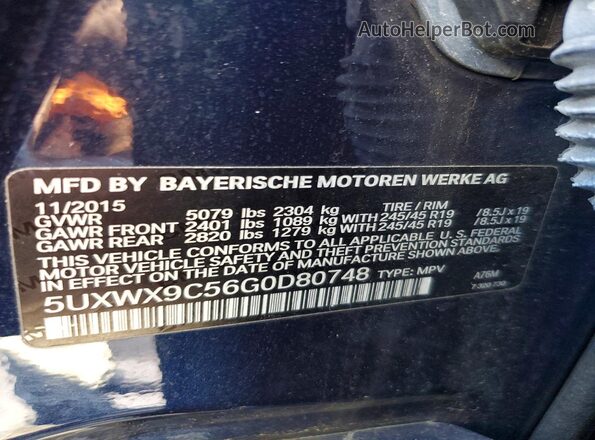 5UXWX9C56G0D80748 2016 BMW X3 Blue VIN sticker view