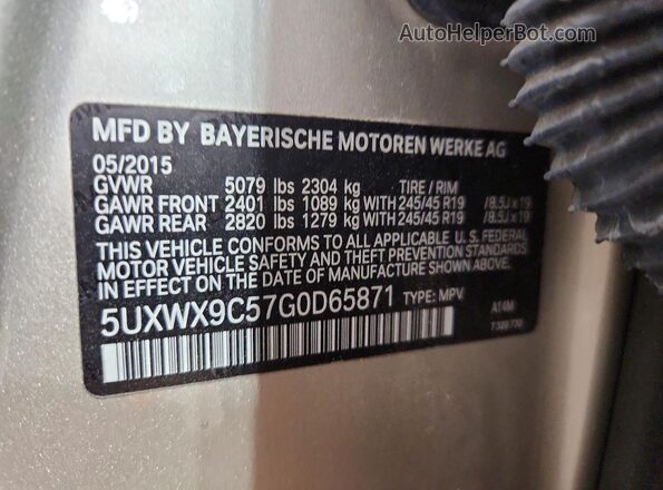 5UXWX9C57G0D65871 2016 BMW X3 Silver VIN sticker view