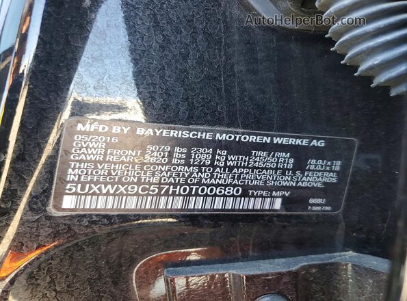 5UXWX9C57H0T00680 2017 BMW X3 Black Vista de la etiqueta del VIN