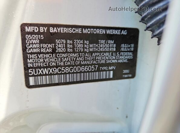 5UXWX9C58G0D66057 2016 BMW X3 White Вид наклейки з VIN-кодом