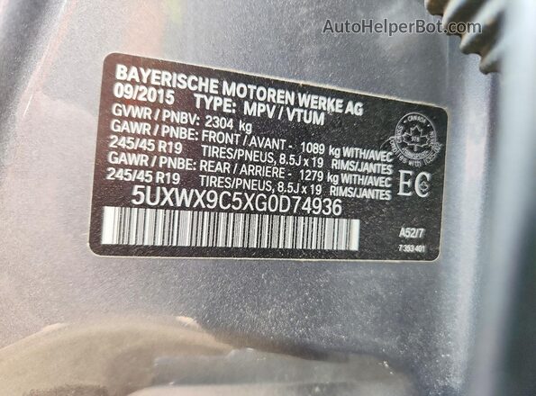 5UXWX9C5XG0D74936 2016 BMW X3 Gray Панорамний вид салону 360°