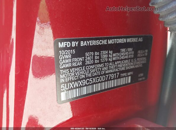 5UXWX9C5XG0D77917 2016 BMW X3 Красный Вид подкапотного пространства