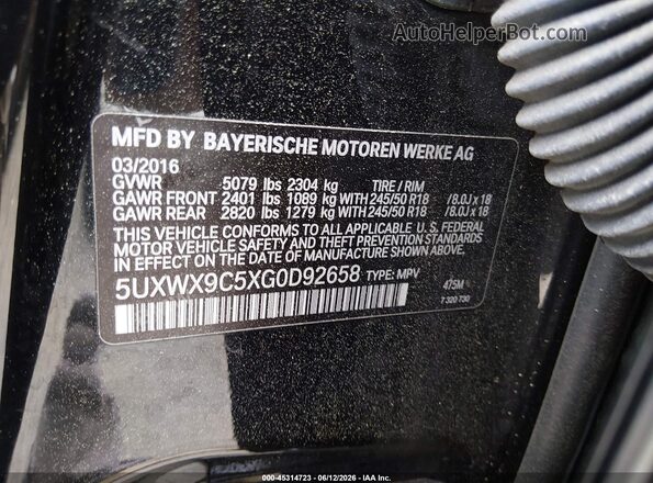 5UXWX9C5XG0D92658 2016 BMW X3 Черный Вид подкапотного пространства