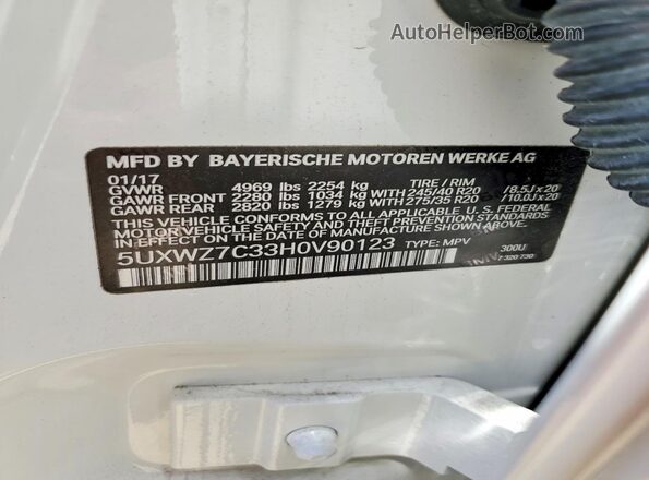 5UXWZ7C33H0V90123 2017 BMW X3 White 