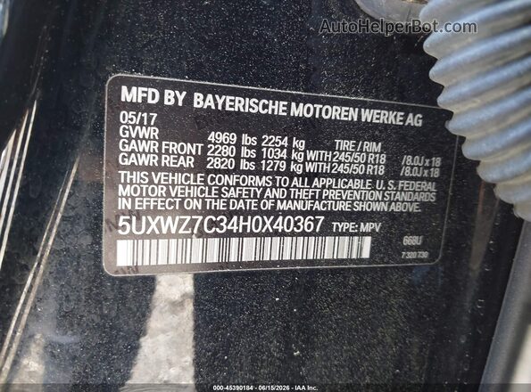 5UXWZ7C34H0X40367 2017 BMW X3 Black 