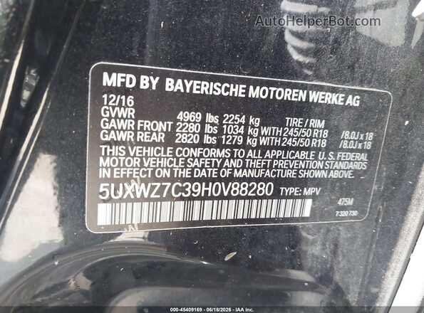 5UXWZ7C39H0V88280 2017 BMW X3 Black Вид підкапотного простору
