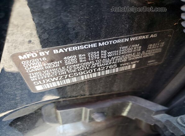 5UXWZ7C59G0T42765 2016 BMW X3 Black 