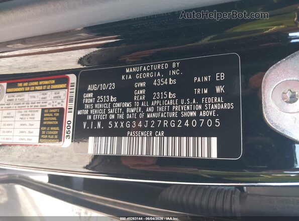 5XXG34J27RG240705 2024 KIA K5 Black ძრავის განყოფილების ხედი
