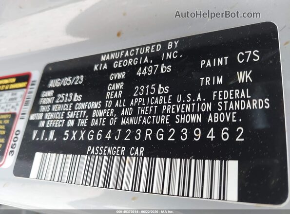 5XXG64J23RG239462 2024 KIA K5 Gray Շարժիչի բաժամունքի տեսք