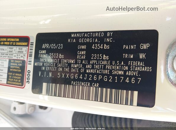 5XXG64J26PG217467 2023 KIA K5 White Շարժիչի բաժամունքի տեսք
