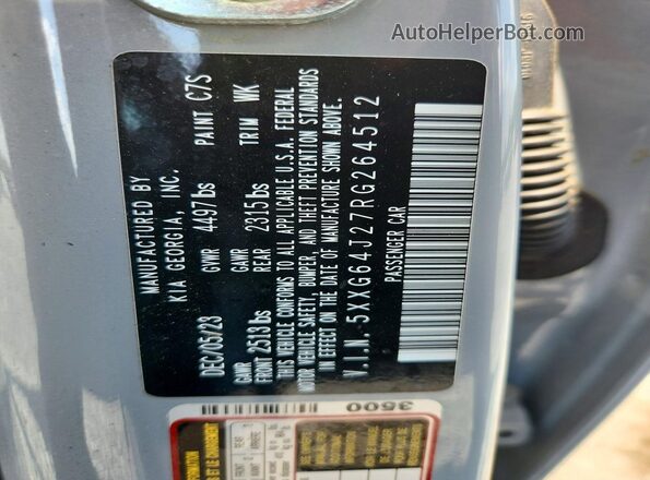 5XXG64J27RG264512 2024 KIA K5 Gray ძრავის განყოფილების ხედი